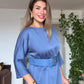 OVERSIZE KEMERLİ MİDİ ELBİSE - İNDİGO