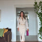 ELEGAN V YAKA BEL KEMER DETAYLI ELBİSE - BEJ