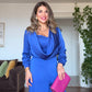 ZARİF DRAPE YAKA PAYETLİ DETAYLI ŞIK TULUM – SAKS MAVİ