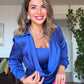 ZARİF DRAPE YAKA PAYETLİ DETAYLI ŞIK TULUM – SAKS MAVİ