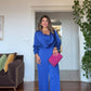 ZARİF DRAPE YAKA PAYETLİ DETAYLI ŞIK TULUM – SAKS MAVİ