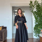 LEOPAR KEMER DETAYLI SATEN ELBİSE – SİYAH