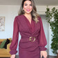 GOLD TOKA DETAYLI KRUVAZE ELBİSE – BORDO