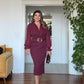 GOLD TOKA DETAYLI KRUVAZE ELBİSE – BORDO