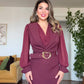 GOLD TOKA DETAYLI KRUVAZE ELBİSE – BORDO
