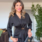 GOLD TOKA DETAYLI MİDİ ELBİSE - SİYAH