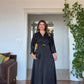 GOLD TOKA DETAYLI MİDİ ELBİSE - SİYAH