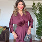 GOLD TOKA DETAYLI MİDİ ELBİSE - MÜRDÜM