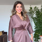 GOLD TOKA DETAYLI MİDİ ELBİSE - MOKA KAHVE