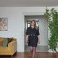 GOLD APLİK DETAYLI OVERSIZE MİNİ ELBİSE – SİYAH