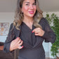 GOLD TOKA DETAYLI KRUVAZE ELBİSE – SİYAH