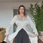SATEN BLUZ & BOL PAÇA PANTOLON ŞIK TAKIM – BEJ & SİYAH