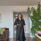 LEOPAR KEMER DETAYLI SATEN ELBİSE – SİYAH