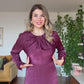 FİYONK YAKA DETAYLI SATEN MİDİ ELBİSE – BORDO